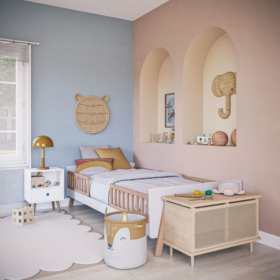lit évolutif à barreaux bicolore Mimizan Maisons du Monde dans une chambre d'enfant