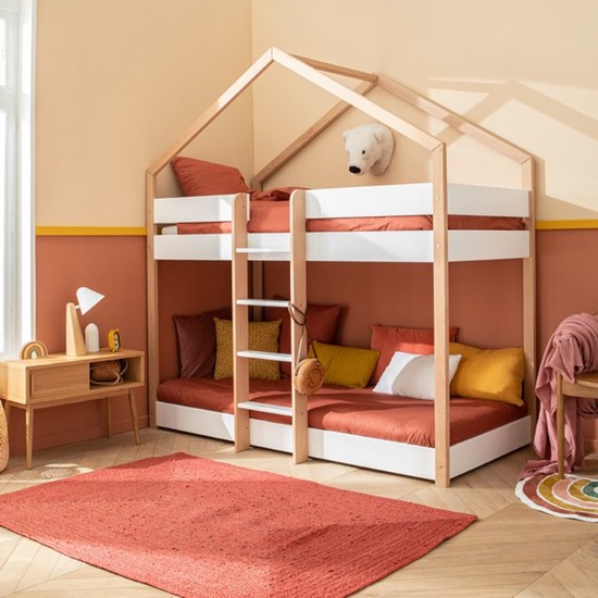 Lit cabane superposé en hêtre pour enfant