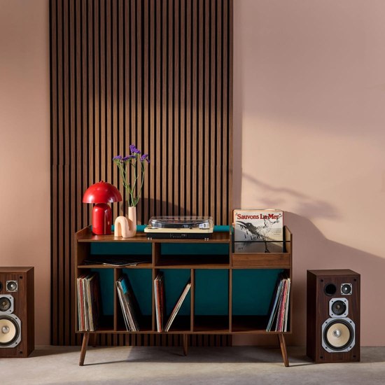 Meuble vinyle Nepal bois et bleu avec platine et enceintes, Maisons du Monde